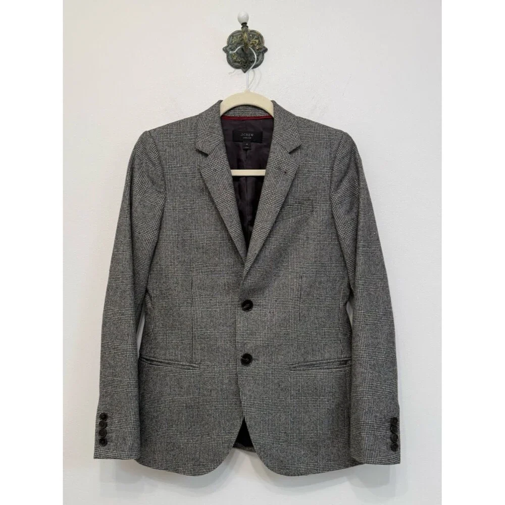 J Crew Ludlow Italian Wool Glen Plaid Blazer Women's Size 4 Black Gray Classic